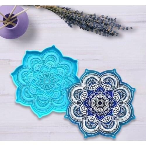 M2EA Mandala Tea Tray Coaster Mold 1 Piece Silicone Epoxy Resin Coaster Mold Used to Make Artificial Agate Pieces Coasters