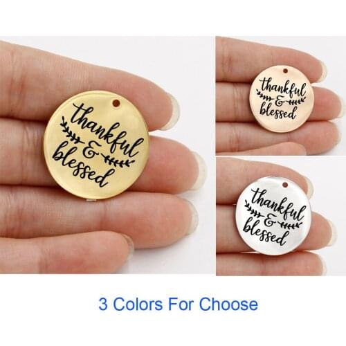 "Thankful and blessed" Stainless Steel Charms 25mm High Polish Mirror Surface Jewelry Pendant Tag 20pcs/lot