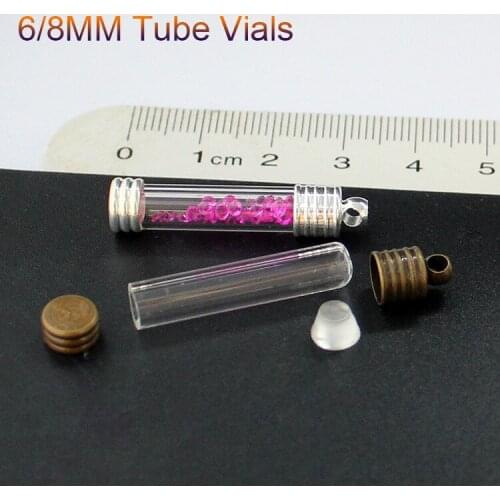 10PCS 6/8MM Name on Rice Tubes Pendants With Metal Cap DIY Vials Mini Vials Pendants Wishing Glass Bottle Locket Jewelry Making