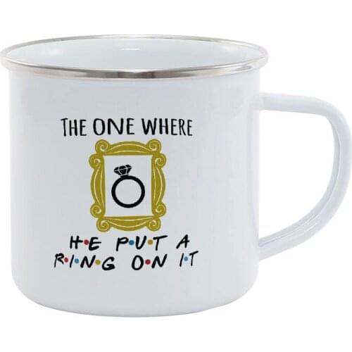 Stainless Steel Camping Coffee Mug Engagement Mug, The One Where He Put A Ring On It Birthday Christmas Outdoors Wedding Metal E