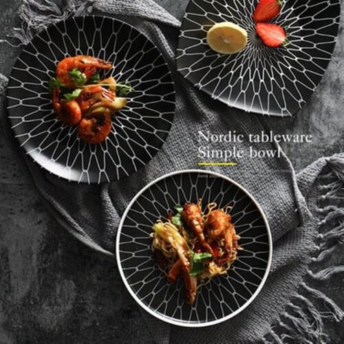 Simple Black And White Line Pizza Plate Nordic Ceramic Western Plates Creative Steak Tray Square Dish Flat plate