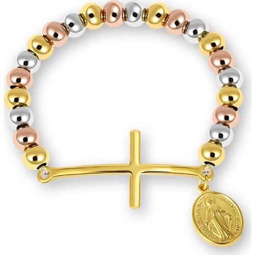 Religion Cross Colorful Beaded Bracelets For Women Jewelry Stainless Steel Bracelet Gold Virgin Rosary Men Jewelry