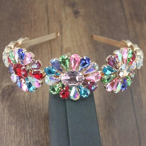 Luxury rhinestones wild flower headband Baroque fashion personality multicolor transparent crystal flower wild hair band