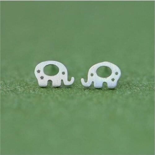 Real 925 Sterling Silver Earring Cute Elephant Stud Earrings For Women Jewelry Silver Animal Little Star Earrings Brincos ES222