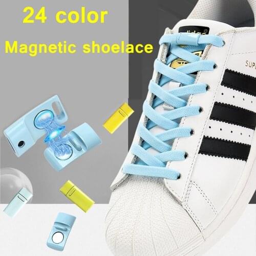 A pair Elastic shoelaces Magnetic metal lock Quick wear in1 second No tie shoelace Flat Suitable for all shoes Lazy laces24Color