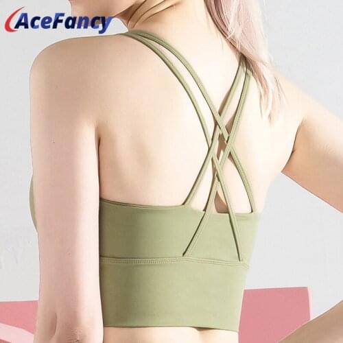 Acefancy Seamless Cross Beauty Back Yoga Tank top Women T2162 Plain Push Up Bra Workout Running Sports Crop Top Fitness Gym