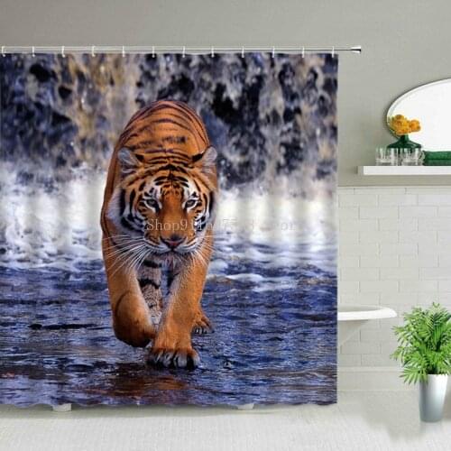 3D Printed Tiger Shower Curtain Animal Bathroom Bathtub Decor Gift Waterproof Curtains Creative Personality Shower Curtain