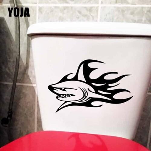YOJA 24.6X15.2CM Funny Toilet Sticker Shark Flame Attack Ocean Fishing Wall Decal Home Decor T5-0319