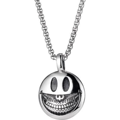 Luckly jewelry Devil smiley Face charms pendant Hip Hop Street Hip-hop stainless Steel Necklace Sweater Chain 24 inch