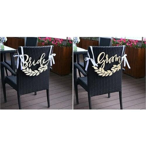 Groom and bride chair back signs,olive branch wooden chair sign, wedding calligraphy,wedding photo prop