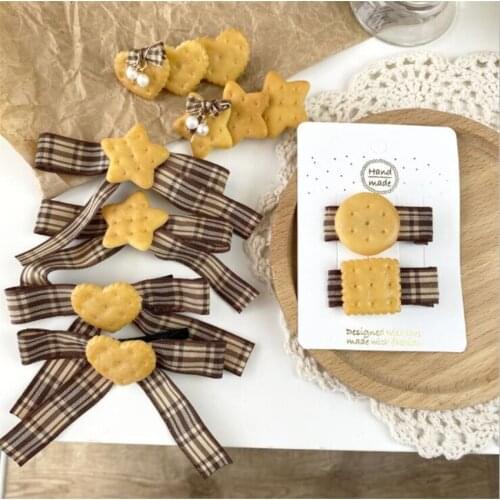 Lolita Cute Cookies Hairpin Bownot Hair Side Clip Party Costume Headdress Hairclip Gift B1870