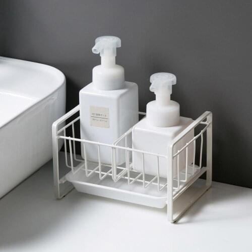 Iron Kitchen Sink Sponge Holder Draining Rack Rag Shelf Household Adjustable Storage Rack With Tray