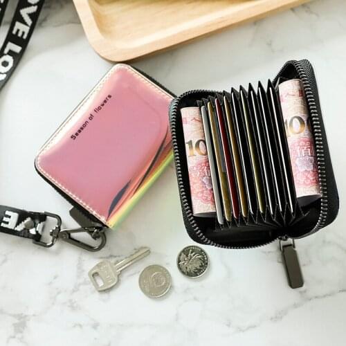 Women Fashion Lanyards Laser Card Wallet Holographic Card Holder Card Safety Cover Pouch Credit ID Business Coin Card Purse Bag