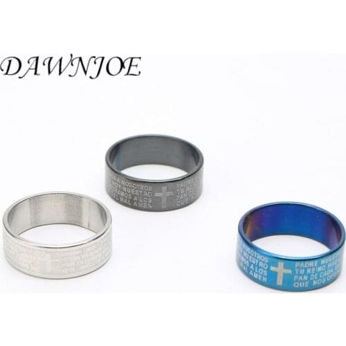 Hote Sale Fahion Stainless Steel Bible Cross Rings Tail Ring Blue Black Couple Ring Women and Men Gift for 2019
