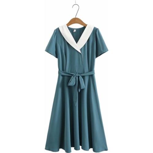 Plus size dress V-Neck short sleeve sashes summer dresses 2021 red blue purple Dark green black elegant casual womens dresses