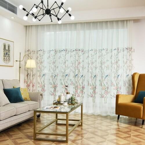New Hand-painted Scenery Voile Window Curtains for Living Room Flowers Bird Tulle Curtains for Bedroom Yarns Kitchen Curtain 1pc