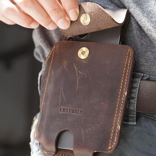 2 Color-Runner Magnet Small First Layer Leater Men Cellphone Waist Bag Loop Holster Belt Case Anti-fall Full Mobile Phone Purse