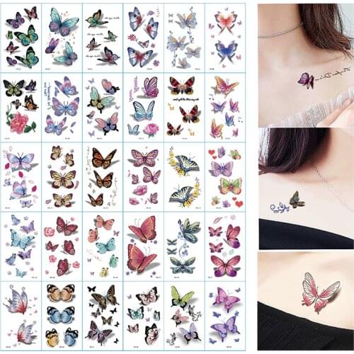 30Pcs/Set No Repeat Temporary Tattoo Stickers Waterproof Arm Clavicle Body Art Sticker Disposable butterfly tatouage temporaire