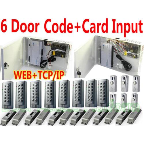 6 Door Controller Web Interface login Code Password Enter Access controller pcb with code/em id card reader+UPS Power supply kit