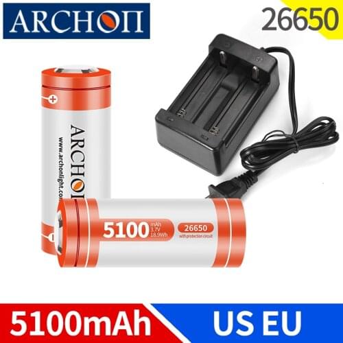 ARCHON original 4000mAh 3.7v 26650 lithium battery EU US plug 26650 charger flashlight Rechargeable battery Original genuine