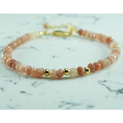 Brown Moonstone Bracelet, Brown Gemstone Bead with Gold Filled Bead, 14K Gold Filled Jewelry for Women, hand Made in TURKEY