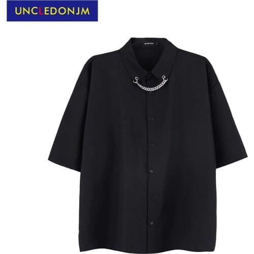 Chain design Vintage shirt Hip Hop korean clothes streetwear short sleeve shirt for men Summer shirts AW030