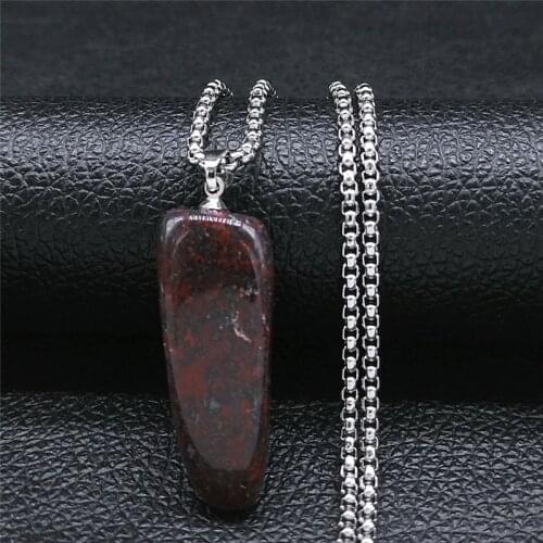 2021 Red Stone Stainless Steel Chain Necklace Silver Color Pendant Necklace Women/Men Jewelry chaine acier inoxydable NY27S04