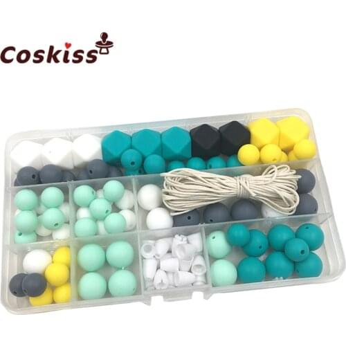 Baby Silicone Teether DIY Crafts Set Pacifier Clips Toy Safe And Natural Silicone Hexagon Beads Teether Necklace Pendants