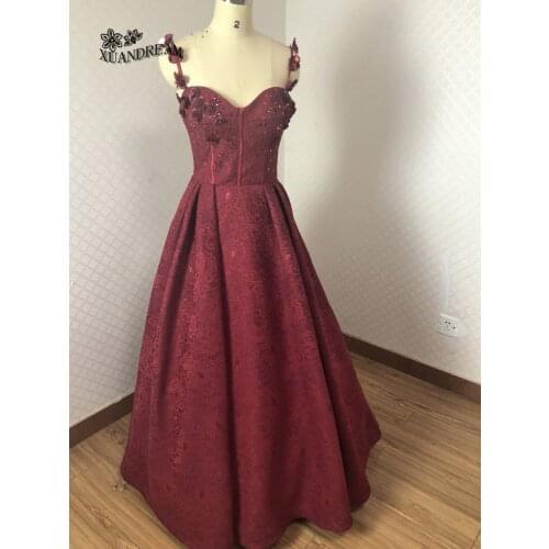 Hot sale high quality robes de soiree 3D flowers long party dress sweetheart wine red evening dresses 2019 made in china XD-138