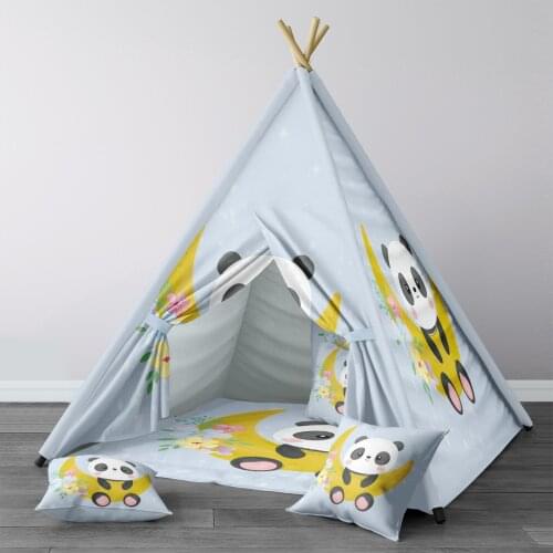 Play Tent for Kids Wigwam Portable Indoor Playground Tents Children Bedrooms Yellow Moon with Panda Model 097