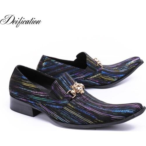 Deification Italian Leather Dress Shoes Men Pointy Toe Oxford Shoes For Men Chaussure Homme Gold Accessory Formal Party Shoes