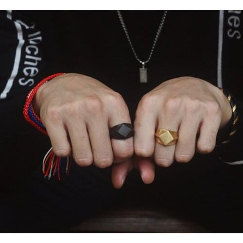 CFBulongs Nordic Hip-Hop Personality Square Index Finger Ring Fashion New Titanium Steel Retro Oxidation Gray Mens Ring