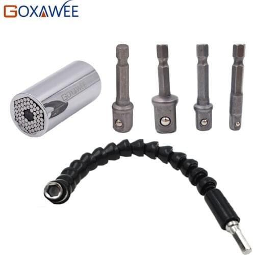 GOXAWEE Universal Adjustable Torque Ratchet Socket Wrench Set Hand Tools Spanner Wrenches Power Drill Adapter and Flex Shaft
