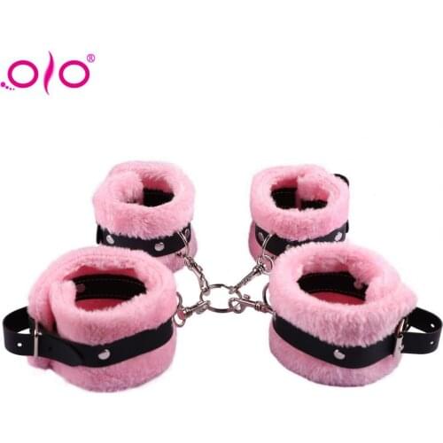 OLO Sexy Adjustable SM Leather Plush Handcuffs Ankle Cuff Restraints Slave Sex Toy Restraints Sex Bondage Exotic Accessories