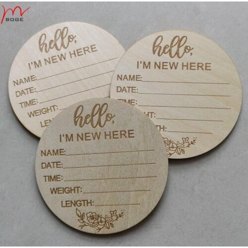 Wholesale 20pcs Eco friendly Wooden Baby Announcement Plaque Sign Photography Props Engraved Newborn Stats Round Name sign