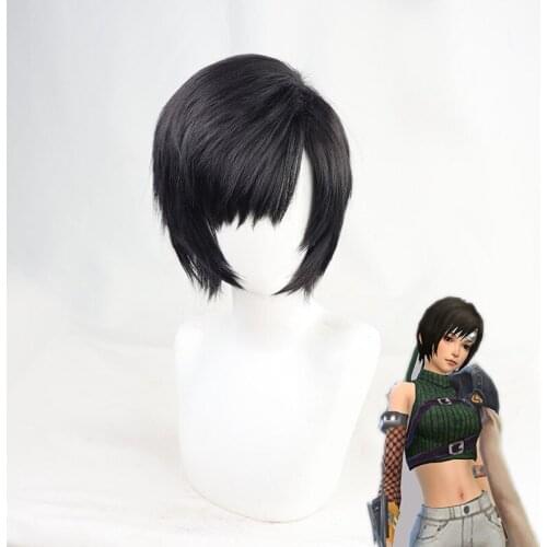 Final Fantasy VII FF7 Yuffie Kisaragi Cosplay Wig Short Black Styled Heat Resistant Cosplay Costume Wig + Wig Cap