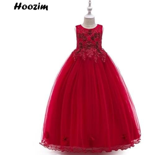 Luxury Applique Fluffy Long Prom And Evening Dress Girls 6-15 Years Royal Blue Embroidery Flower Elegant Wedding Dresses Teenage