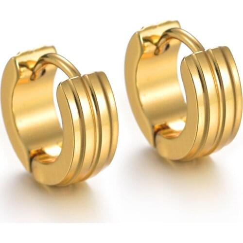1 Pair New Trendy Unisex Gold Color Round Stainless Steel Piercing Earring For Women Men Punk Gothic Stud Earring Jewelry Gifts
