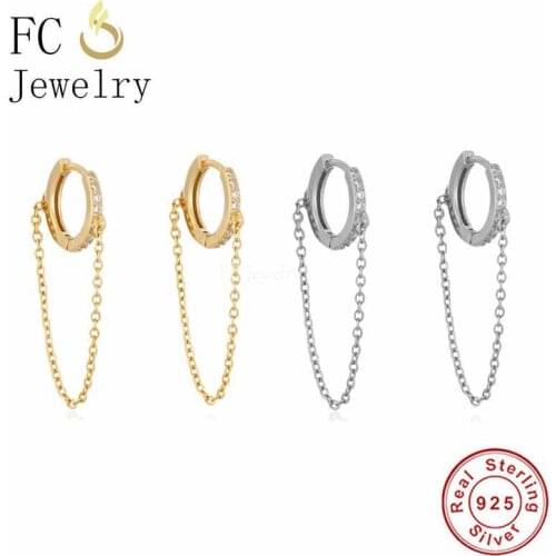 Real 925 Silver Gold Plate Anti-allergy Chain Piercing Huggies Hoop Earring For Women Pendientes Ear Buckle Party Brincos 2021