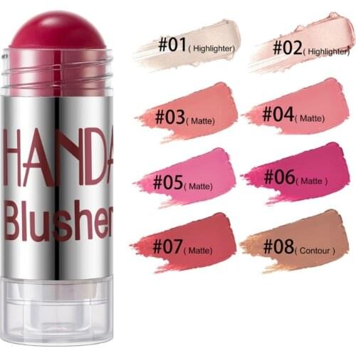 Cheek Blusher Shimmer Blush Stick Face Makeup Highlighter Bronzer Contour Cream Long-lasting Facial Cosmetics Tool