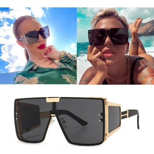 New one-piece flat top retro oversized frame mens sunglasses fashion trend metal women Aviation sunglasses Oculos De Sol