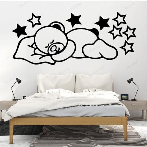 Sleepy Bear Stars Vinyl Wall Stickers Kids Room Decoration Wall Decals Nursery Bedroom wall sticker Murals adesivo paredeWU126