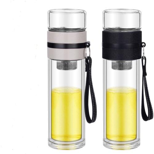 325ml Glass Water Bottles for Dink Tea with Infuser Double Wall Bottle for Water Brief Portable Outdoor Travel LBShipping