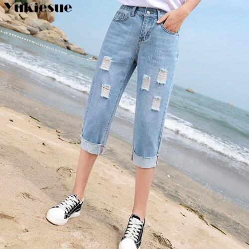 Loose Jeans Capris Female Summer Women Stretch Knee Length Denim Pants Womens Jeans With High Waist Plus Size Jean For Woman