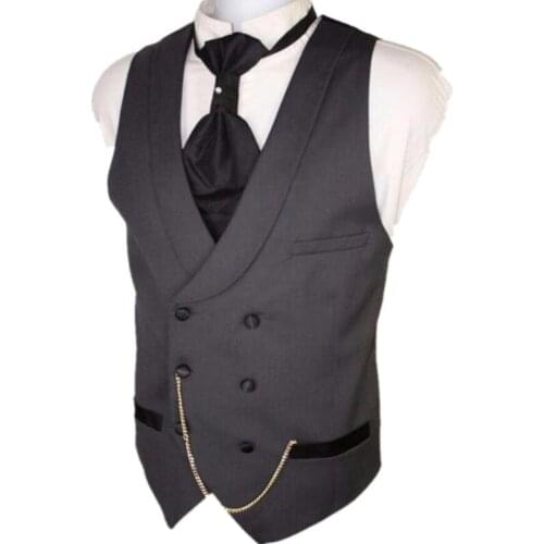Dark Gray Formal Waistcoat for Wedding Tuxedo with Double Breasted One Piece Men Suit Vest Shawl Lapel Fashion Coat