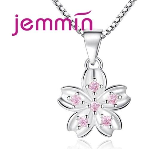 Vintage New Fashion Elegantment Flower CZ Stone 925 Sterling Silver Necklace Box Chain Woman Girls Anniversary