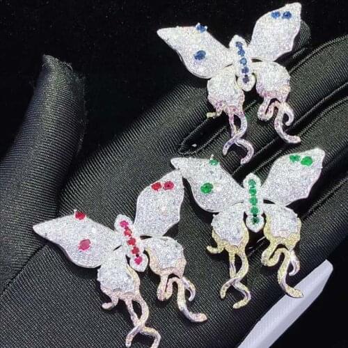 50x45mm Womens High Quality Sweet rose pink zircon butterfly brooch, womens high-grade brooch ornaments coat pin pendant