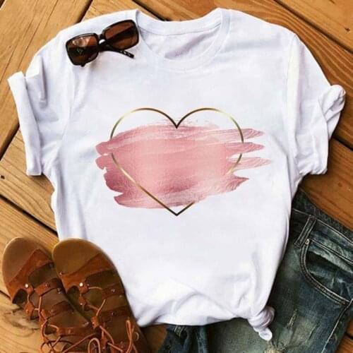 Mayaur Heart Flower Print Ladies T-shirt Women Casual O-collar White Shirt Summer Short Sleeve T-shirt Love Graphic Tshirts