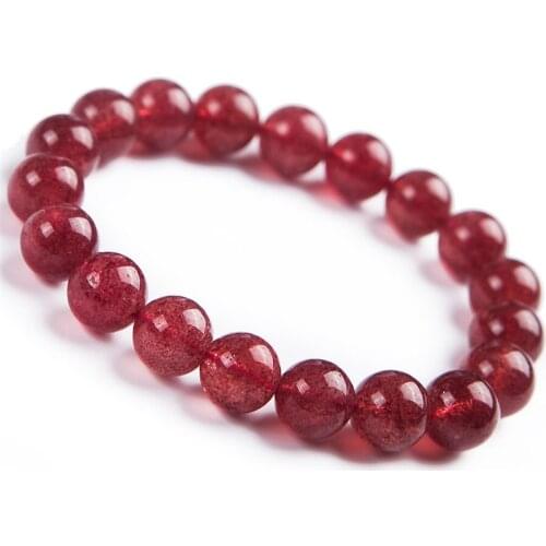 Natural Strawberry Quartz Clear Round Beads Women Charm Crystal Bracelet Trendy Crystal Red Round Bead Bracelet Drop Shipping