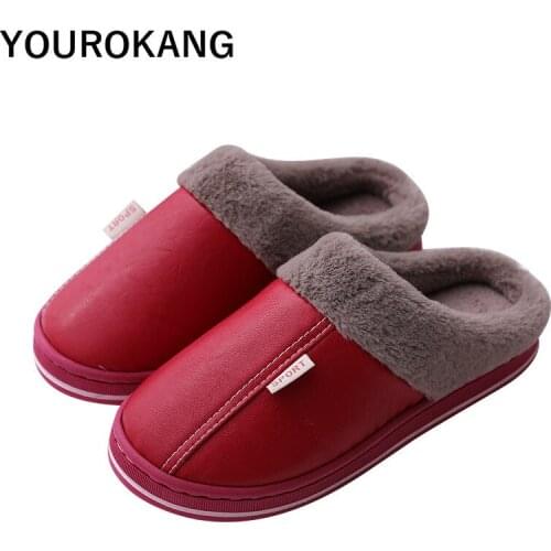 Winter Warm Men Home Slippers PU Leather Man Shoes Indoor Floor Male Plush Slippers With Fur Bedroom Cotton Slippers Unisex 2020